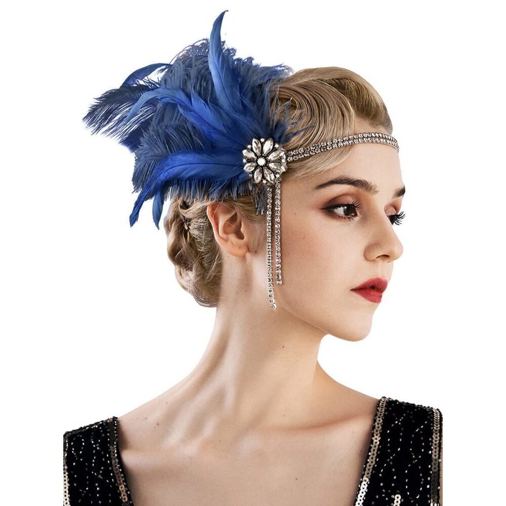 1920s Flapper Headband Rhinestone Pearl Feather Gatsby Party Accessory